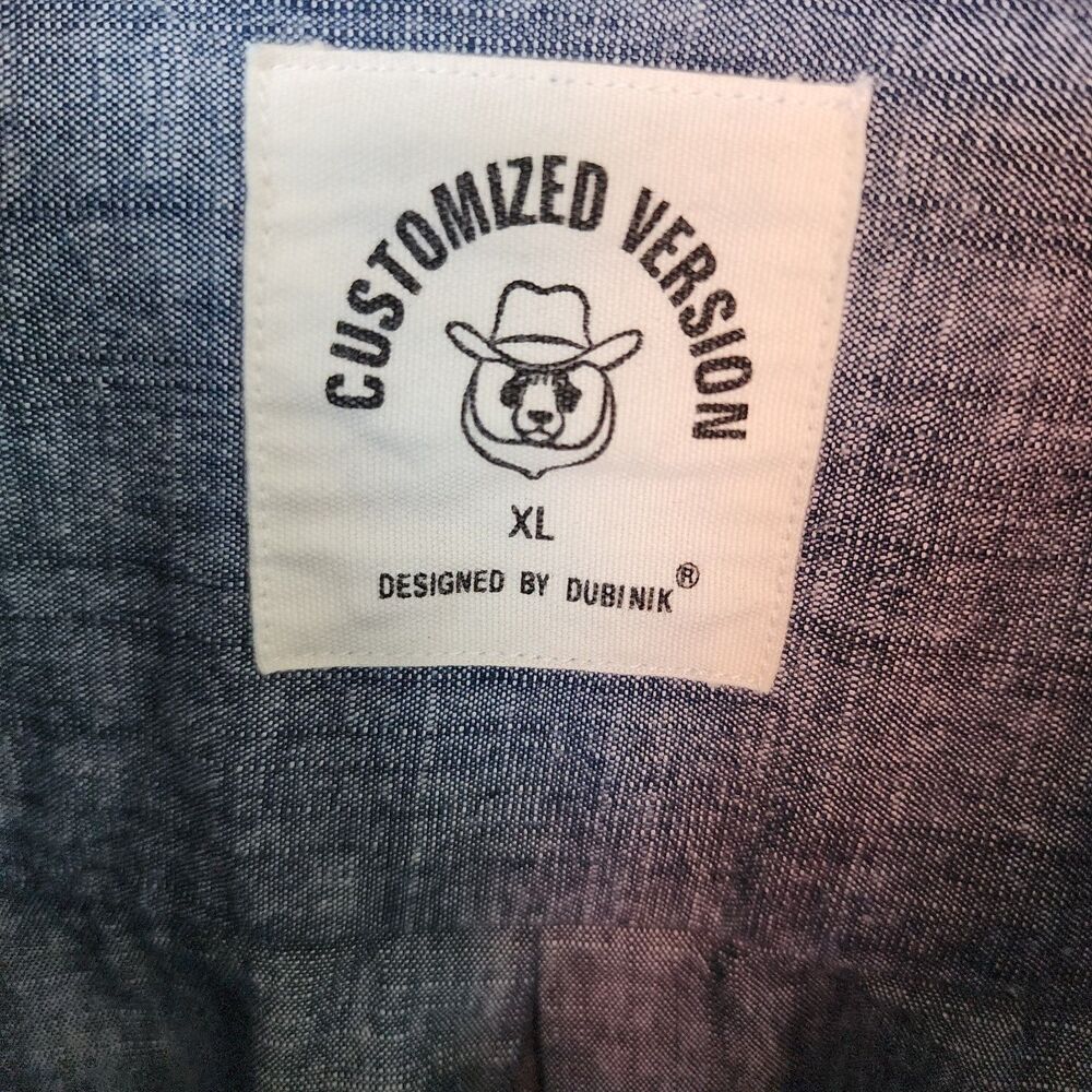 Dubinik XL Customized Version Denim Chambray Shirt Blue Long Sleeve Cotton Panda - Picture 14 of 16